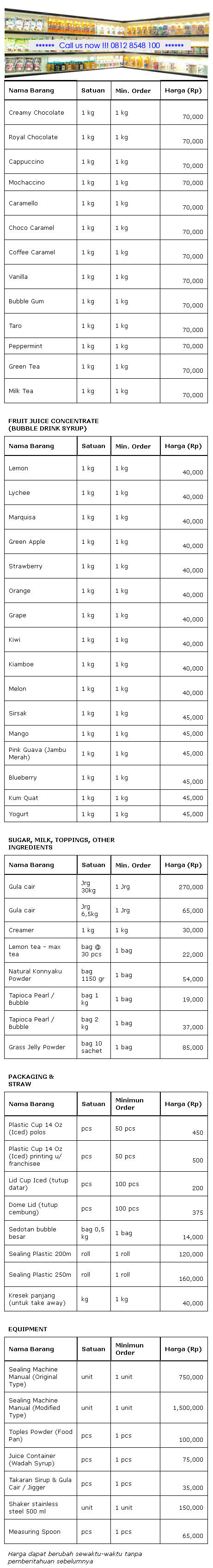 bahan baku BUBBLE TEA